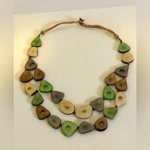 Green, Cream and Brown Geometric Necklace